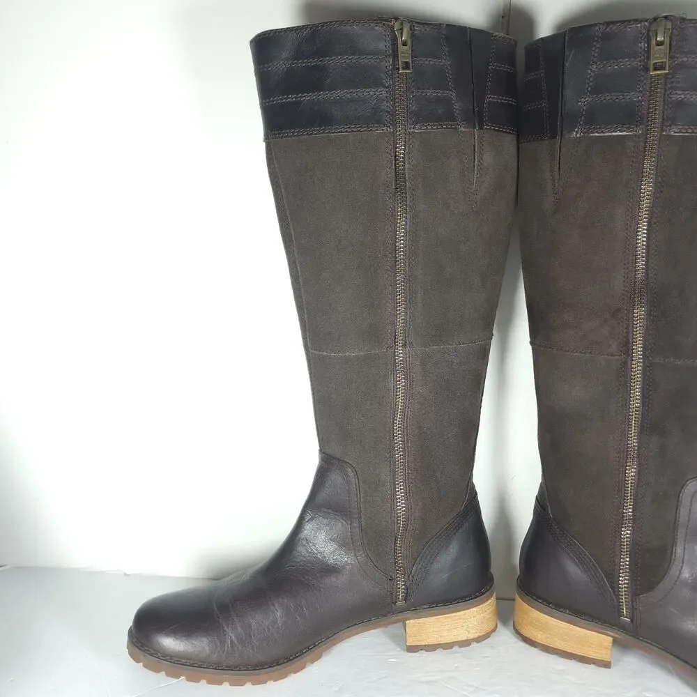 Timberland Women's Bethel Heights US9 Brown Leather Zip Knee High Riding Boots